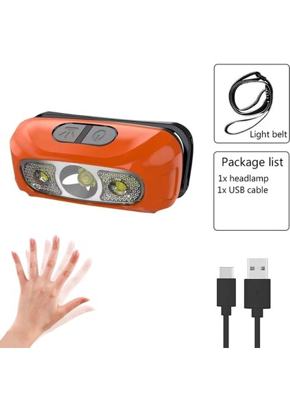 Sarı Stil Yeşil Mini Şarj Edilebilir Güçlü Sensör Far Balıkçılık Kamp USB Kafa El Feneri Cob LED Kafa Işıklı Fener Farlar Ön Fener (Yurt Dışından)