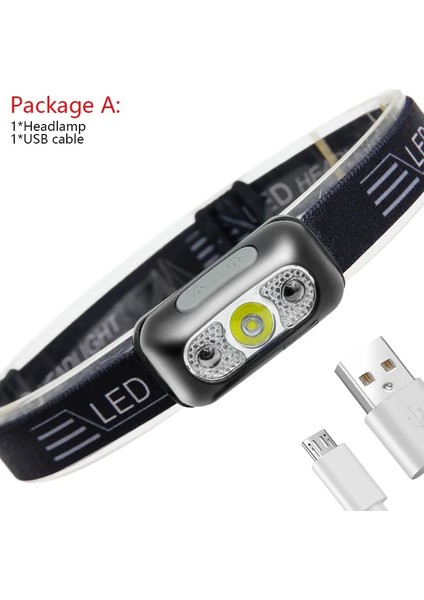 A Lm Mini LED Far Vücut Hareket Sensörü Far USB Şarjlı Şarj Edilebilir Kamp El Feneri Başkanı Işık Torch Lambası (Yurt Dışından)