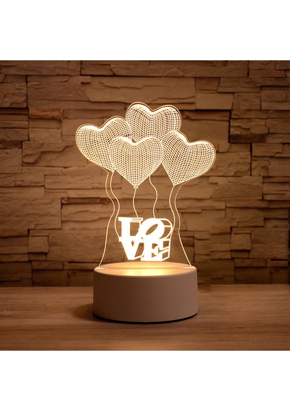 Ayı Romantik Aşk 3D Lamba Kalp Şeklinde Balon Akrilik LED Gece Lambası Dekoratif Masa Lambası Sevgililer Günü Sevgiliye Eşinin Hediyesi (Yurt Dışından)
