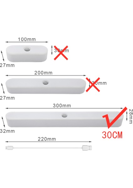 30CM Tarzı 30CM USB LED Gece Lambası Hareket Sensörü Şarj Edilebilir Gece Lambası Mutfak Merdiven Dolap Dolap Yatak Odası Warmcold Beyaz (Yurt Dışından)