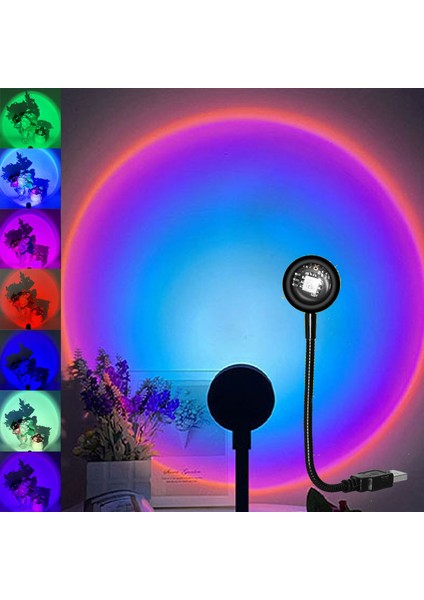 Tek Renkli Günbatımı Projektör Lambası USB Tiktok Atmosfer Lambası Romantik LED Gece Lambası Yatak Odası Kahve Mağazası Canlı Duvar Dekorasyonu (Yurt Dışından)