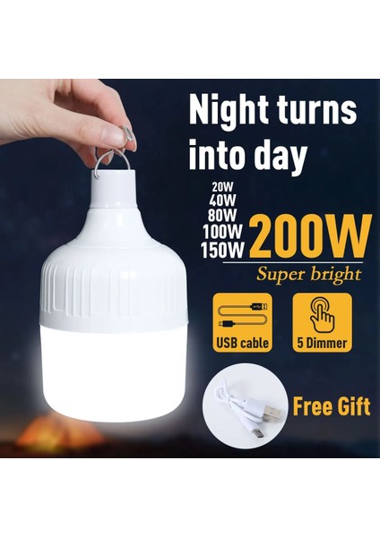 200W Taşınabilir Kamp Işıkları Acil Durum Ampul Yüksek Güç Çadır Aydınlatma Şarj Edilebilir LED Fener Kanca Kamp Balıkçılık Için Bahçe Lambası (Yurt Dışından) fiyatları