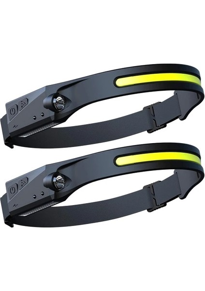 2 Adet 1-Ensor Far Cob LED Kafa Lambası El Feneri USB Şarj Edilebilir Kafa Feneri Ipx4 Dahili Pil ile Su Geçirmez Kafa Işık (Yurt Dışından)