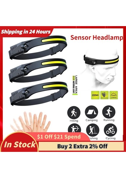 2 Adet 1-Ensor Far Cob LED Kafa Lambası El Feneri USB Şarj Edilebilir Kafa Feneri Ipx4 Dahili Pil ile Su Geçirmez Kafa Işık (Yurt Dışından) fırsatları