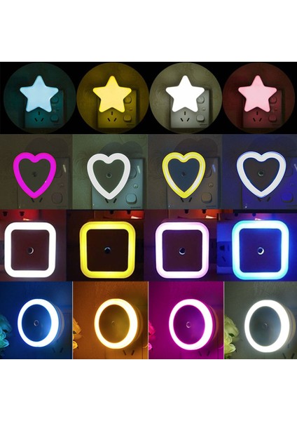Sarı Stil Kare LED Gece Lambası Mini Sevimli Duvar Plug-In Otomatik Sensör Başucu Lambası Yatak Odası Çocuk Odası Koridor Koridor Merdiven Euus 110 V 220 V (Yurt Dışından)
