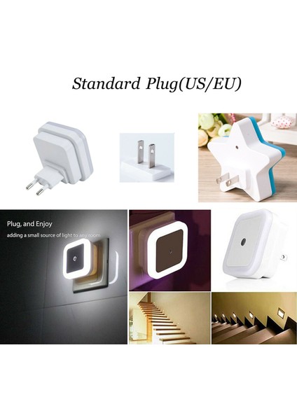 Sarı Stil Kare LED Gece Lambası Mini Sevimli Duvar Plug-In Otomatik Sensör Başucu Lambası Yatak Odası Çocuk Odası Koridor Koridor Merdiven Euus 110 V 220 V (Yurt Dışından)