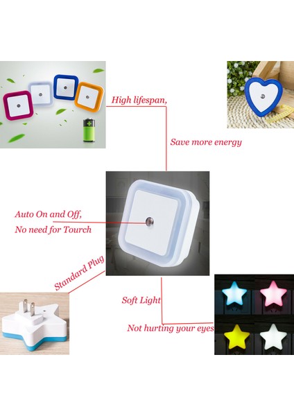 Sarı Stil Kare LED Gece Lambası Mini Sevimli Duvar Plug-In Otomatik Sensör Başucu Lambası Yatak Odası Çocuk Odası Koridor Koridor Merdiven Euus 110 V 220 V (Yurt Dışından)