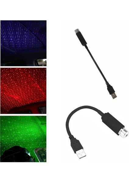 Yeşil USB Powered Mini LED Araba Çatı Yıldız Gece Işıkları Lazer Atmosfer Ortam Projektör Araç Iç Atmosfer Galaxy Lamba Dekor (Yurt Dışından)