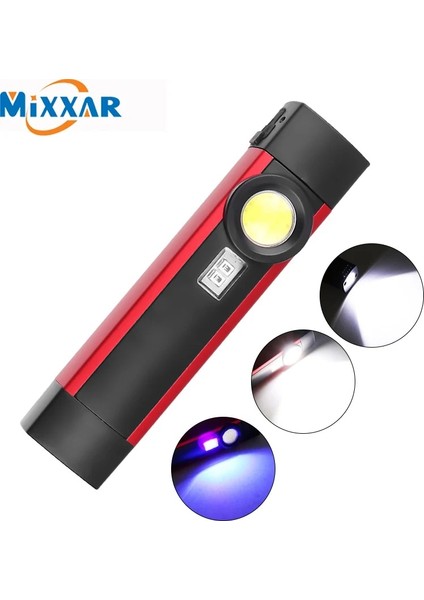 ZK20 Cob Xpe LED El Feneri Taşınabilir Çalışma Feneri Uv Siyah Işık Mıknatıslı Yerleşik Pil ile 4 Mod Fener (Yurt Dışından)