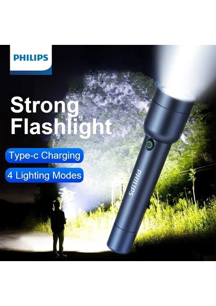 SFL2185 Philips USB C Şarjlı LED El Feneri 4 Aydınlatma Modu Kamp Işıkları Kişisel Savunma Kampı Için Güçlü Uzun Menzilli (Yurt Dışından)