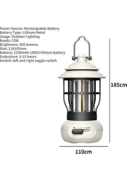 12W LED Dekoratif Asma Işıklar Su Geçirmez Retro Kamp Aydınlatma Tip-C Dış Mekan Seyahat Için Kanca Pil Göstergesi ile Şarj (Yurt Dışından)