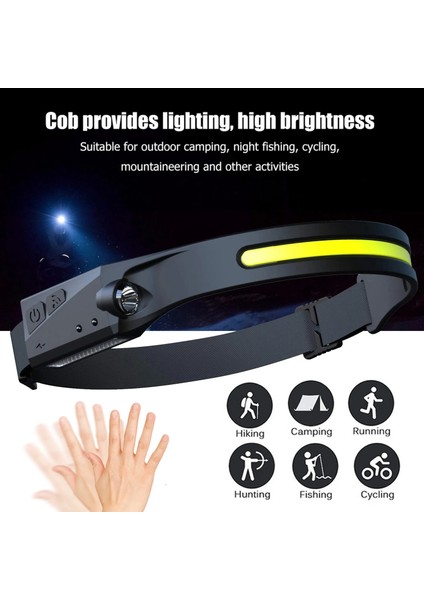 5 Adet Sensör Far Cob LED Kafa Lambası El Feneri USB Şarj Edilebilir Kafa Feneri Ipx4 Dahili Pil ile Su Geçirmez Kafa Işık (Yurt Dışından)
