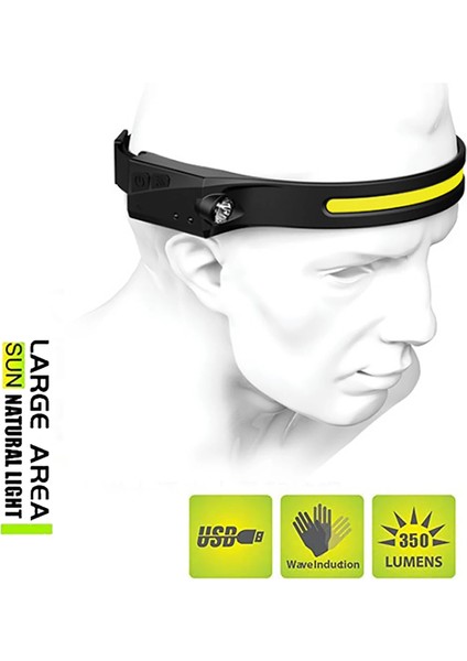 5 Adet Sensör Far Cob LED Kafa Lambası El Feneri USB Şarj Edilebilir Kafa Feneri Ipx4 Dahili Pil ile Su Geçirmez Kafa Işık (Yurt Dışından)