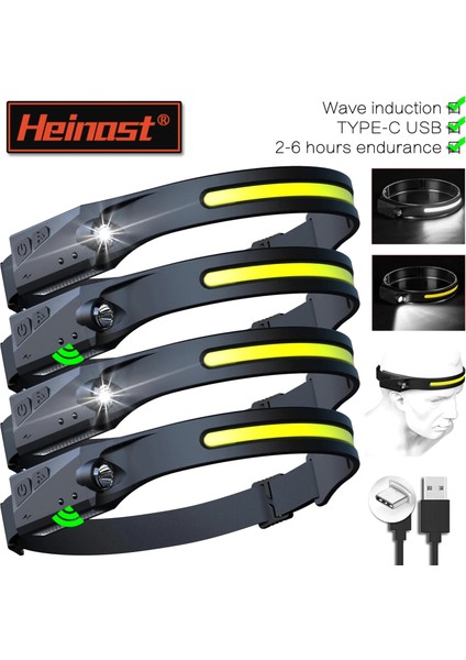 5 Adet Sensör Far Cob LED Kafa Lambası El Feneri USB Şarj Edilebilir Kafa Feneri Ipx4 Dahili Pil ile Su Geçirmez Kafa Işık (Yurt Dışından)