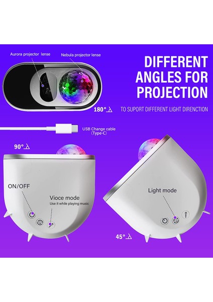Beyaz Kuzey Işığı Aurora Projektörler Galaxy Bluetooth Yıldız Projektör Yıldızlı Gökyüzü Ay Lambası Dekorasyon Yatak Odası Ev Odası Armatürler (Yurt Dışından)