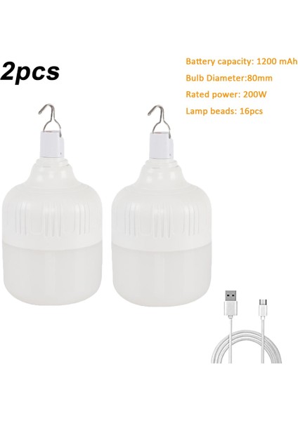 2 Adet 1-W Taşınabilir Fener Ampul Kamp Işık USB Şarj Edilebilir LED Ampul 5 Modu Yüksek Güç Çadır Işığı Açık Acil Durum Ampul (Yurt Dışından)