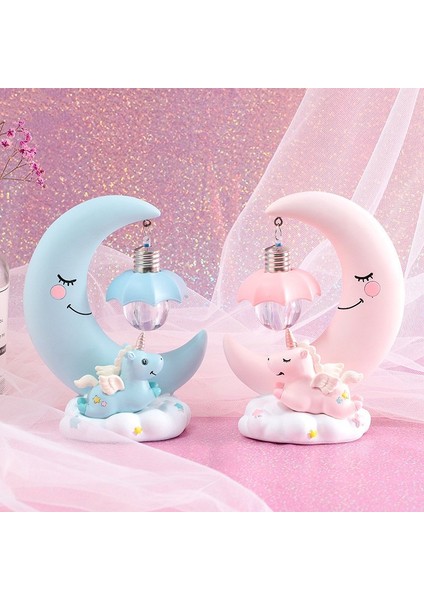 Mavi Reçine Ay Unicorn LED Gece Lambası Karikatür Bebek Kreş Lamba Solunum Çocuk Oyuncağı Noel Hediyesi Çocuk Odası Zanaat Masa Işık (Yurt Dışından) fiyatları