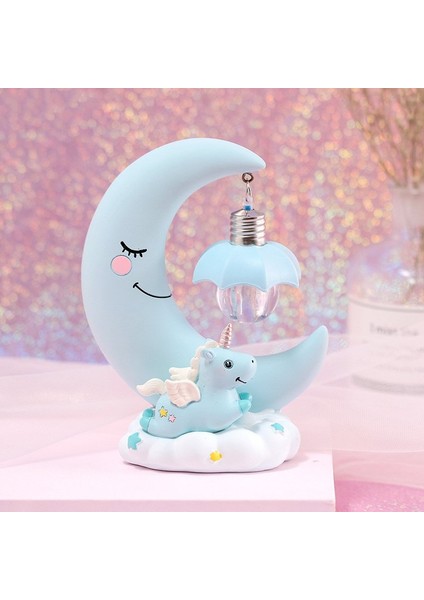 Mavi Reçine Ay Unicorn LED Gece Lambası Karikatür Bebek Kreş Lamba Solunum Çocuk Oyuncağı Noel Hediyesi Çocuk Odası Zanaat Masa Işık (Yurt Dışından) modelleri