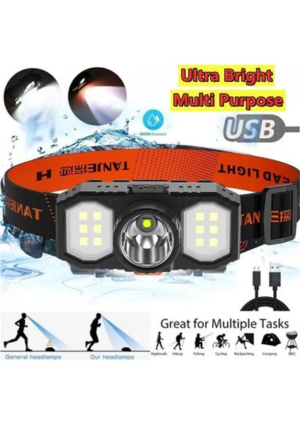 Yeni LED Far Cob Mini Aydınlatma Açık Uzun Atış Kafaya Monte Torch USB Şarj Edilebilir Su Geçirmez Elektrikli Balıkçı Işığı (Yurt Dışından)