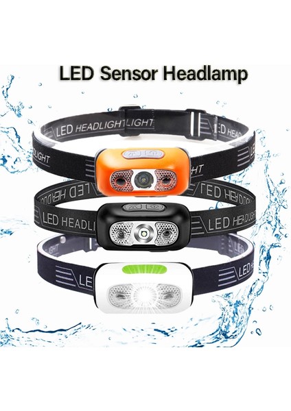 Siyah Taşınabilir Mini LED Far Hareket Sensörü Şarj Edilebilir Kamp El Feneri Başkanı Işık Güçlü Torch Kafa Lambası Dahili Pil (Yurt Dışından) modelleri