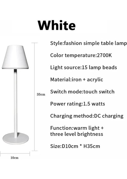 Beyaz Modern LED Cordlessmasa Lambası Şarj Edilebilir Pil Masa Lambası Dokunmatik Atmosfer Masa Lambası Kişilik Otel Cafe Restaurant Masa (Yurt Dışından)