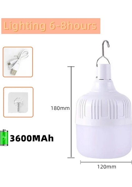 3600MAH AH-400MAH Kamp Işık USB Şarj Edilebilir LED Acil Işık Açık Taşınabilir Fener Balıkçılık Sundurma Bahçe Aydınlatma (Yurt Dışından)