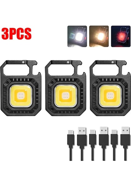 3 Parça Taşınabilir Çok Fonksiyonlu Cob Mini El Feneri USB Şarj Edilebilir Cep Çalışma Işığı Kamp Balıkçılık Anahtarlık Fener 4 Işık Modu (Yurt Dışından)
