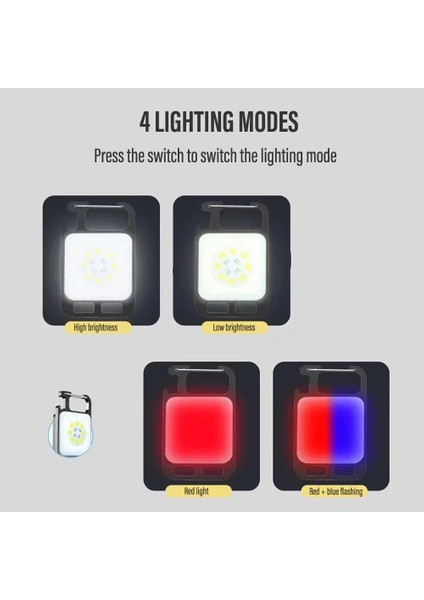 3 Parça Taşınabilir Çok Fonksiyonlu Cob Mini El Feneri USB Şarj Edilebilir Cep Çalışma Işığı Kamp Balıkçılık Anahtarlık Fener 4 Işık Modu (Yurt Dışından) modelleri