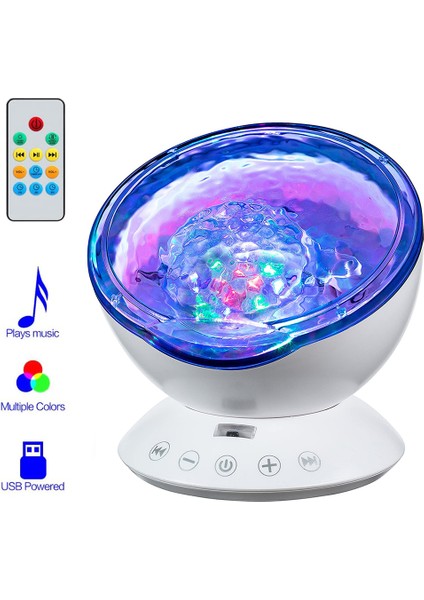 Siyah 7 Renk LED Gece Lambası Gökyüzü Uzaktan Kumanda Okyanus Dalgası Işık Projektörü Mini Müzik Çalar ile Bebek Çocuk Uyku Gece Lambası D25 (Yurt Dışından)