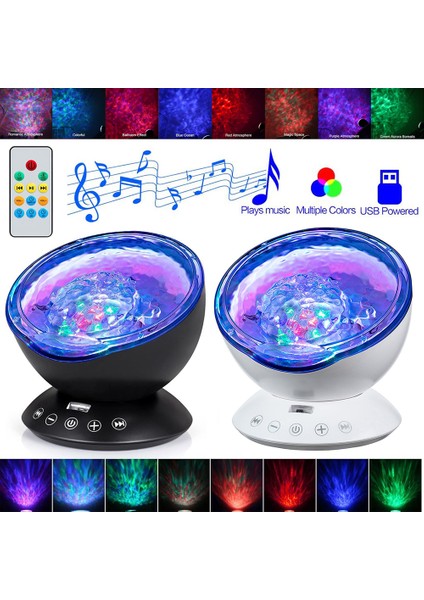 Siyah 7 Renk LED Gece Lambası Gökyüzü Uzaktan Kumanda Okyanus Dalgası Işık Projektörü Mini Müzik Çalar ile Bebek Çocuk Uyku Gece Lambası D25 (Yurt Dışından)