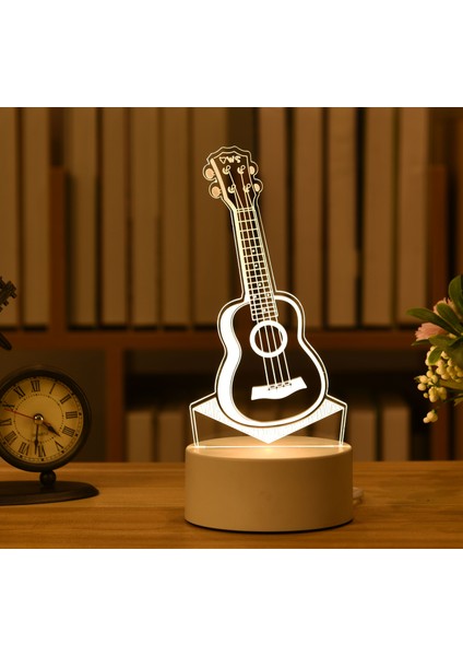 Gitar 3D Lamba Akrilik LED Gece Işıkları Noel Partisi Dekorasyon Gece Lambası Ev Yatak Odası Dekoru Için Yeni Yıl Düğün Neon Lamba USB (Yurt Dışından)