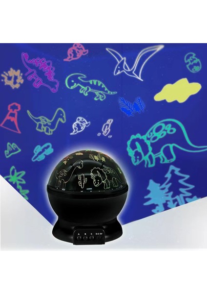 Siyah Dinozor Galaxy Yıldız Projektör Gece Lambası USB Şarj LED Lamba Çocuk Yatak Odası Dekorasyon Için (Yurt Dışından)