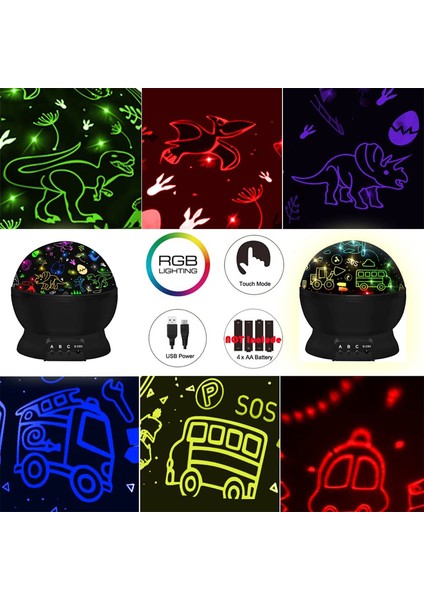 Siyah Dinozor Galaxy Yıldız Projektör Gece Lambası USB Şarj LED Lamba Çocuk Yatak Odası Dekorasyon Için (Yurt Dışından)