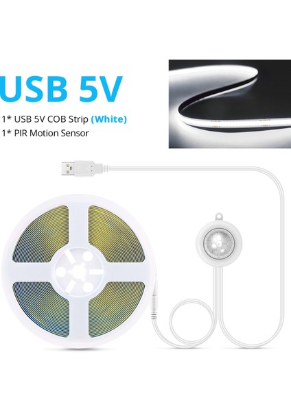 Beyaz Stil Beyaz Kablosuz Pır Hareket Sensörü USB LED Gece Lambası 5 V Cob LED Şerit Yatak Odası Ev Mutfak Dolap Güverte 4000 K 6500 K (Yurt Dışından)