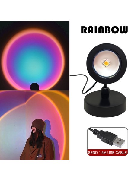 Gökkuşağı Günbatımı Lambası Gökkuşağı Projektör Gece Lambası 16 Renk Projeksiyon LED Masa Lambası Yatak Odası Atmosfer Gökkuşağı Lamba Dekorasyon Işık (Yurt Dışından)