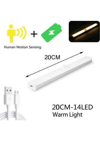 Mavi 20CMCM Pır Hareket Sensörü Kablosuz LED Gece Lambası USB Şarj Edilebilir Dolap Mutfak Dolabı Koridor Merdiven Gece Lambası (Yurt Dışından)