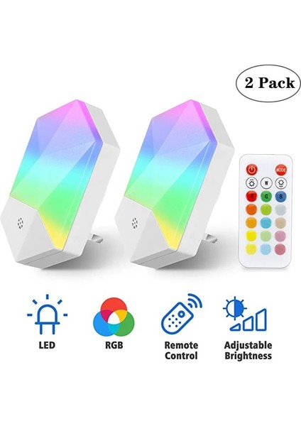 2 Paket Rgb Gece Lambası 16 Renk LED Uzaktan Kumanda Kısılabilir Gece Işıkları Euusuk Fiş, Bebek Çocuk Odası Yatak Odası Duvar Lambası (Yurt Dışından)