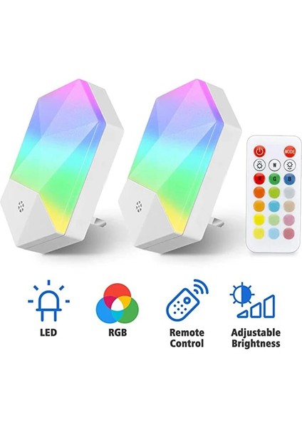 2 Paket Rgb Gece Lambası 16 Renk LED Uzaktan Kumanda Kısılabilir Gece Işıkları Euusuk Fiş, Bebek Çocuk Odası Yatak Odası Duvar Lambası (Yurt Dışından)