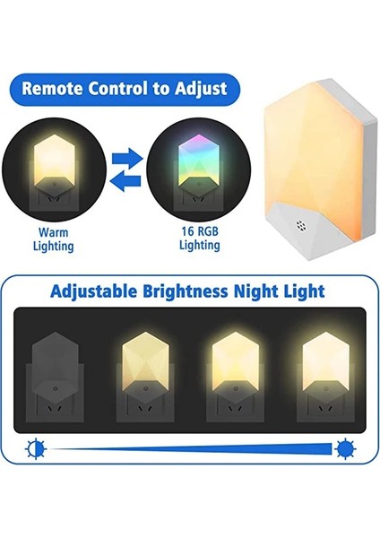 2 Paket Rgb Gece Lambası 16 Renk LED Uzaktan Kumanda Kısılabilir Gece Işıkları Euusuk Fiş, Bebek Çocuk Odası Yatak Odası Duvar Lambası (Yurt Dışından)