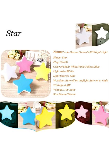 Yuvarlak Tarz Yıldız Işık Sensörü Kontrolü Mini LED Gece Lambası 110 V 220 V Ab Abd Plug Gece Lambası Çocuklar Çocuklar Için Oturma Odası Yatak Odası Aydınlatması (Yurt Dışından)