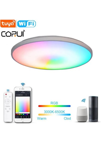 Evet Stil 1 Parça Modern LED Akıllı Tavan Işık 36W Tuya Wıfı Akıllı Lamba Rgb+C+W Karartma App Remotealexa Google Assistant ile Ses Kontrolü (Yurt Dışından)