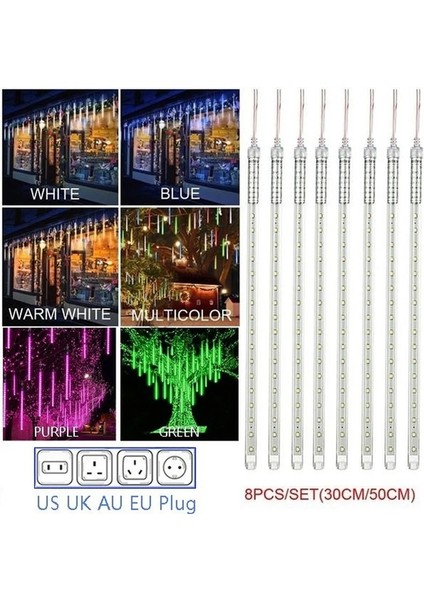 50CM-8 Adet-1 Takım Tarzı Çok Renkli LED Meteor Yağmuru Yağmur Işıkları Su Geçirmez Düşen Yağmur Damlası Peri Dize Işık Noel Tatili Partisi Veranda Dekor Için cm (Yurt Dışından)