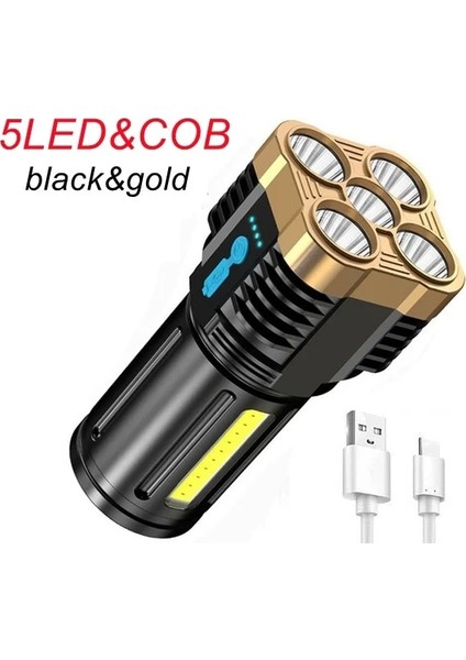 5led-Altın Cob Taktik Taşınabilir El Feneri Spor Kafaları Meşaleler LED Işık Lambası USB Şarj Edilebilir Güç Ekranı ve Yan Projektörler (Yurt Dışından)