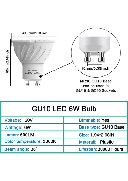 2 Adet GU10 LED Spot 3000K Sıcak Beyaz 6W MR16 GU10 Ampul Enerji Tasarruflu Lamba Spot Ampul Lamba Ev Ofis Aydınlatması Için (Yurt Dışından)