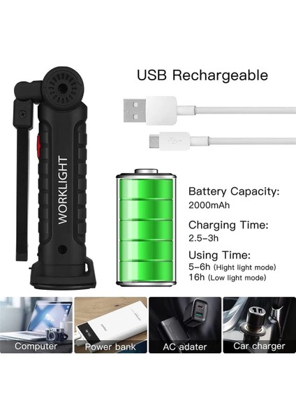 Küçük LED Cob Çalışma Gece Lambası USB Şarj Edilebilir Taşınabilir Katlanabilir Manyetik Taban Oto Tamir Açık Kamp Acil Flaş Işığı (Yurt Dışından) fırsatları