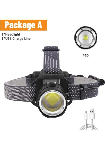 3301-P50.01 Far USB Şarj Edilebilir Kafa Lambası Far 4 Modlu ve Kamp Yürüyüş Açık Havada Avcılık Için Ayarlanabilir Kafa Bandı (Yurt Dışından)