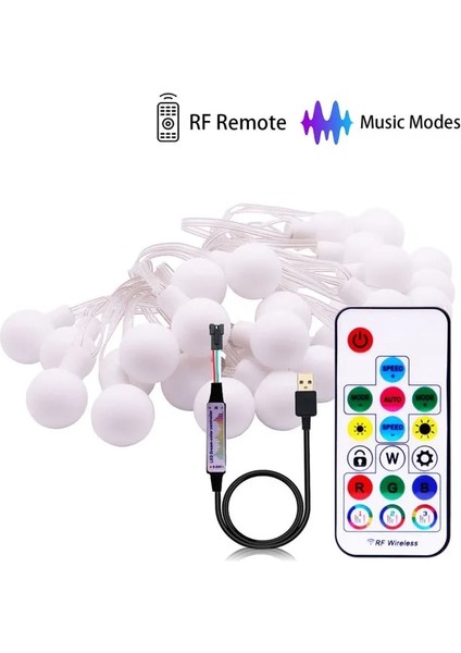 30LED Tarzı Beyaz DC5V WS2812B Rüya Renkli Rgb LED Yuvarlak Top Dize Işıklar Noel Partisi Doğum Günü Dekorasyon Bireysel Olarak Adreslenebilir IP67 (Yurt Dışından)