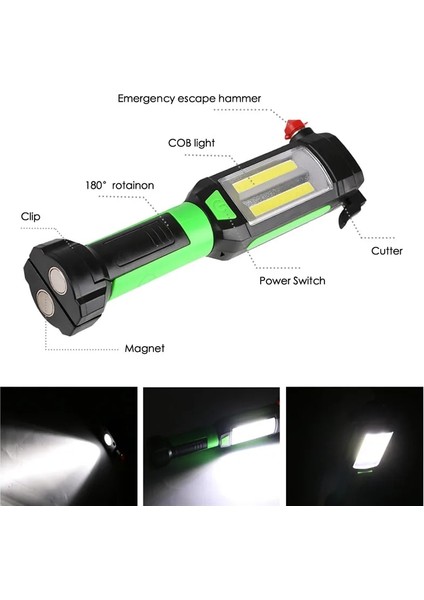 Taşınabilir Fener LED Çalışma Işığı Kanca Mıknatıs Kamp Lambası Cob USB Şarj Edilebilir El Feneri Torch Su Geçirmez Vurgulamak (Yurt Dışından)