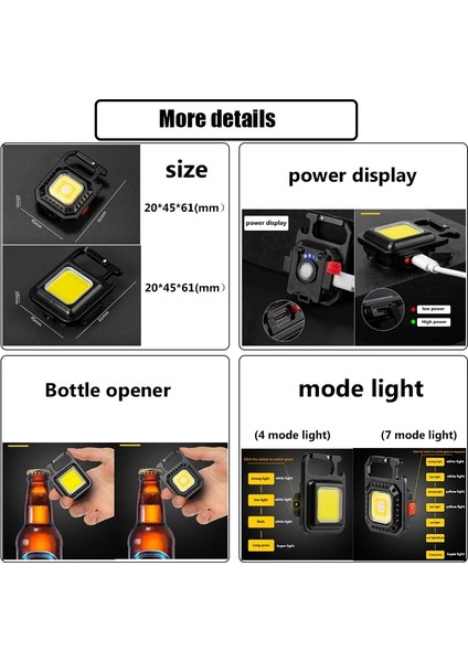 1 Bilgisayar Mini Cob LED El Feneri Anahtarlık Işık Çok Fonksiyonlu Taşınabilir Lamba USB Şarj Acil Durum Işıkları Açık Çalışma Kamp Feneri (Yurt Dışından)