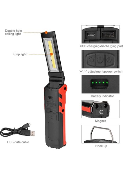 1 Parça Cob LED Çalışma Işığı Kısılabilir USB Şarj Edilebilir El Feneri Muayene Lambası Manyetik Kanca ile Güç Bankası Pil Torch (Yurt Dışından) fırsatları